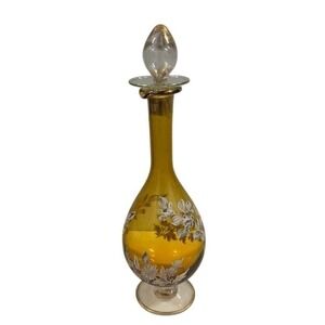 Vintage Italian Amber Glass Decanter 14.5" Teardrop Stopper MCM
